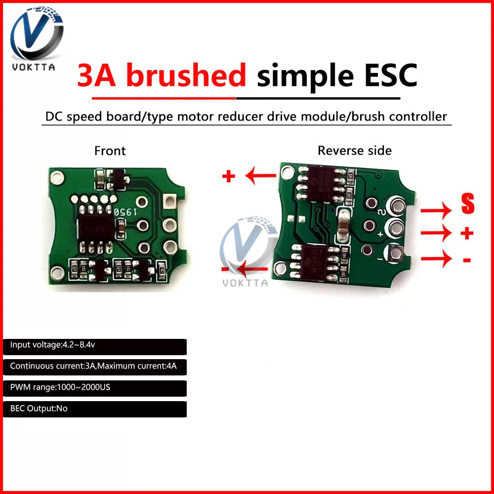 Mini módulo de acionamento do motor, frente, reverso, escovado, ajuste elétrico, simples ESC, controlador de velocidade, DC, 1A, 3A