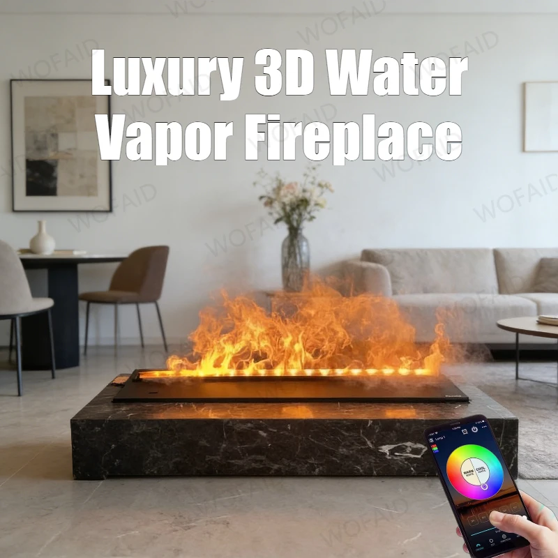 Modern Simulated Flame Fireplace,Low Power Consumption Biokominek Luxury 3D Water Vapor Fake Fireplace Realistic 3D Flame Effect