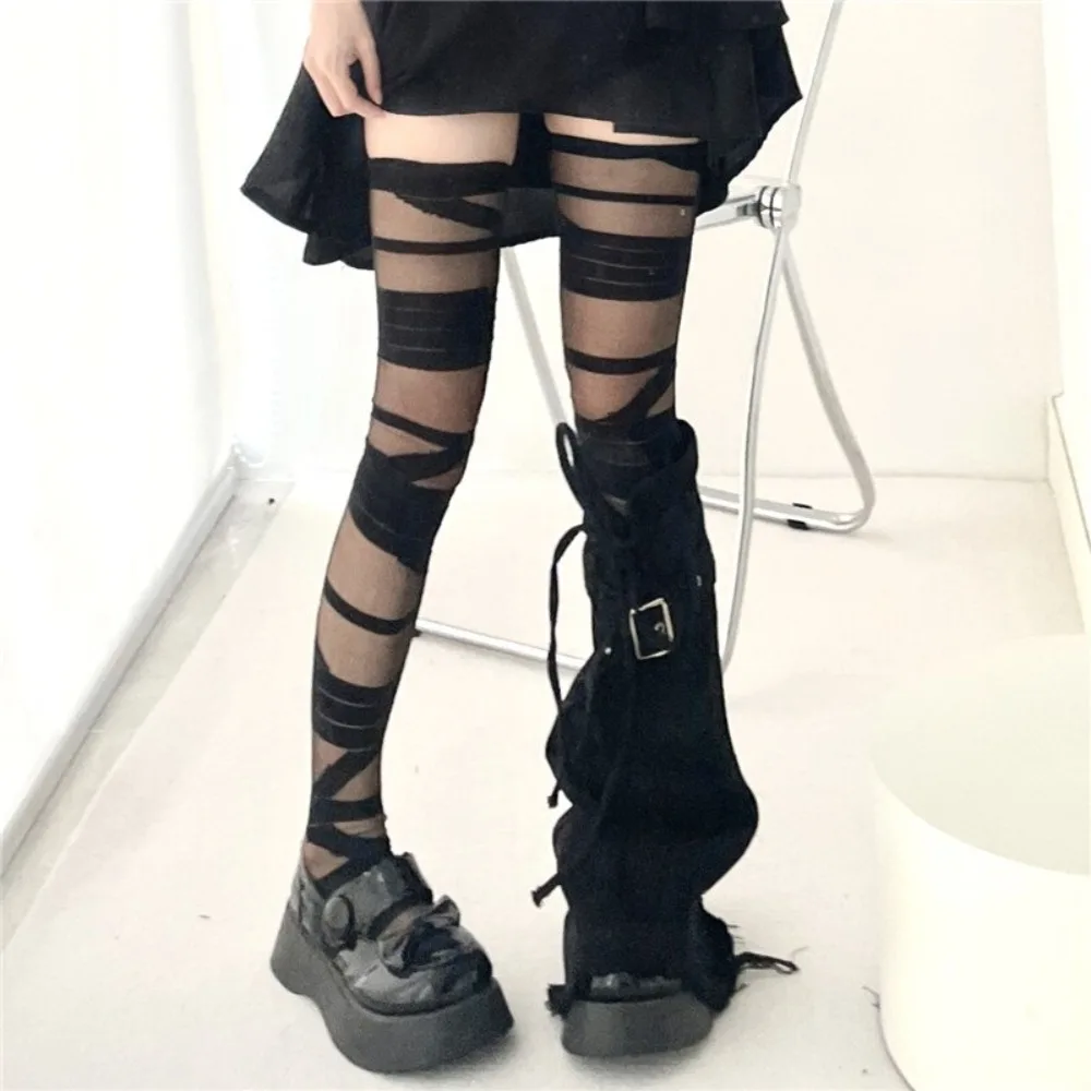 JK Japanese Style Knee High Socks Ultra-thin Transparent Thigh High Stockings Y2k Lolita Girl Bandage Women Long Sock Stockings