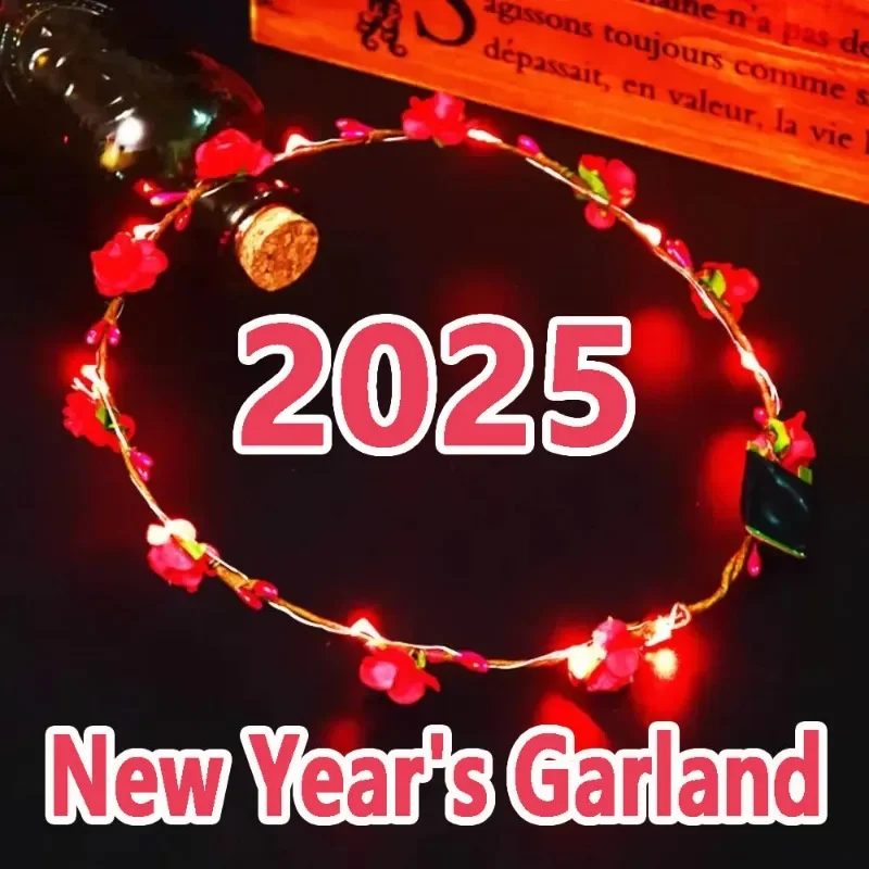 2025 New Year's Garland LED Crown Flower Headband Festoon Lamp Battery-Operated Garland Light Garlands for Fairy Holiday Decor