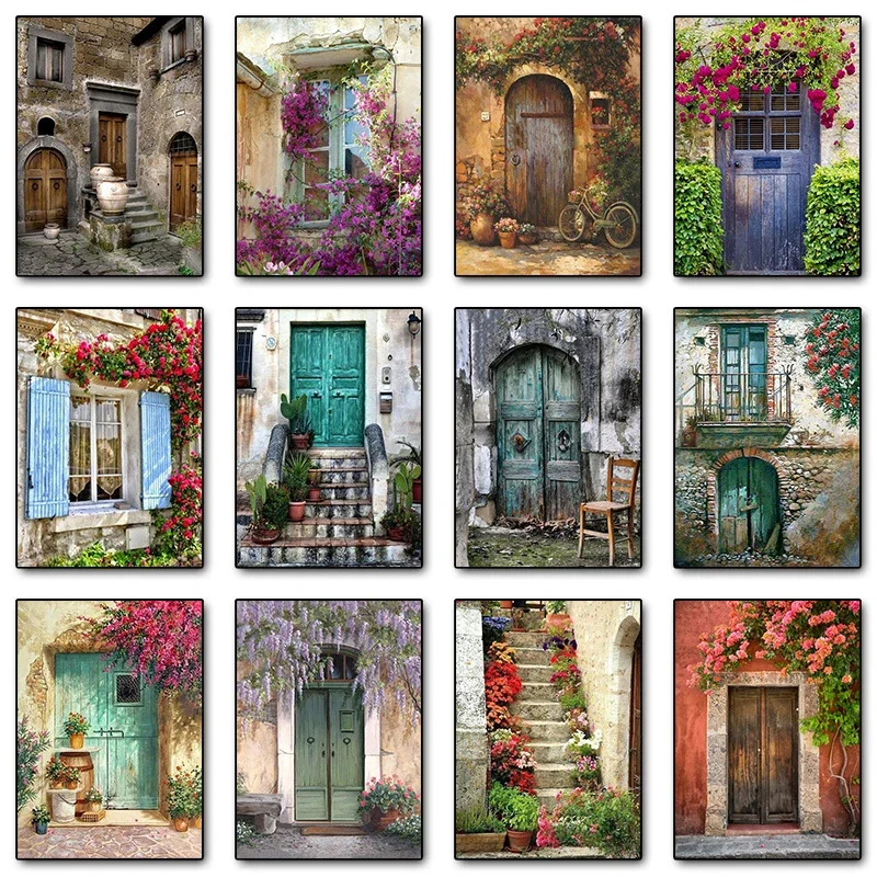 Vintage Door Window Ladder Travel Landscape Canvas Painting Posters and Prints Wall Art Pictures for Living Room Home Decor