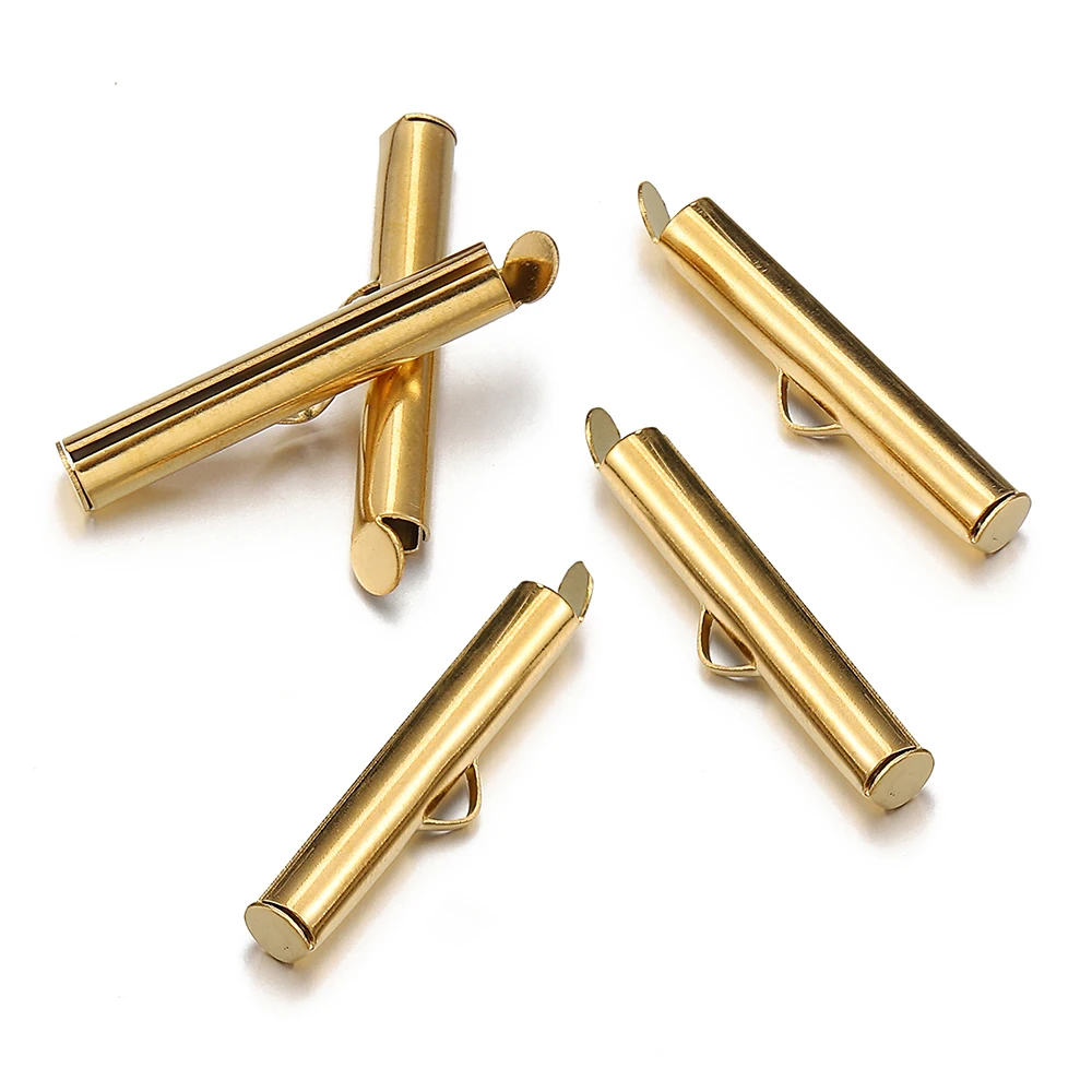 20 pçs cor do ouro slide de aço inoxidável no tubo fecho deslizante tampas de extremidade crimp tubo para contas de semente bola prendedor jóias fazendo diy