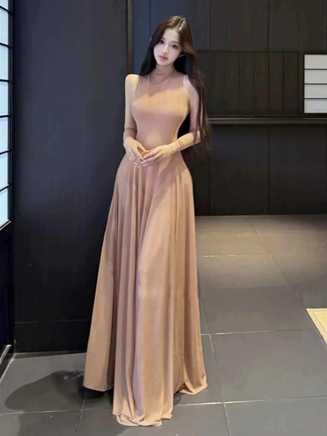 

Elegant Sister Style Slim Fit Long Dress with Belt Soft Cotton Summer Unique Beautiful Casual Dress for Women City Commute