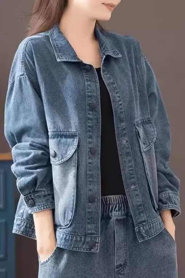 Casual Denim Jackets For Women Fashion Turn-down Collar Streetwear Solid Single-breasted Jeans Coats Spring Autumn 2025