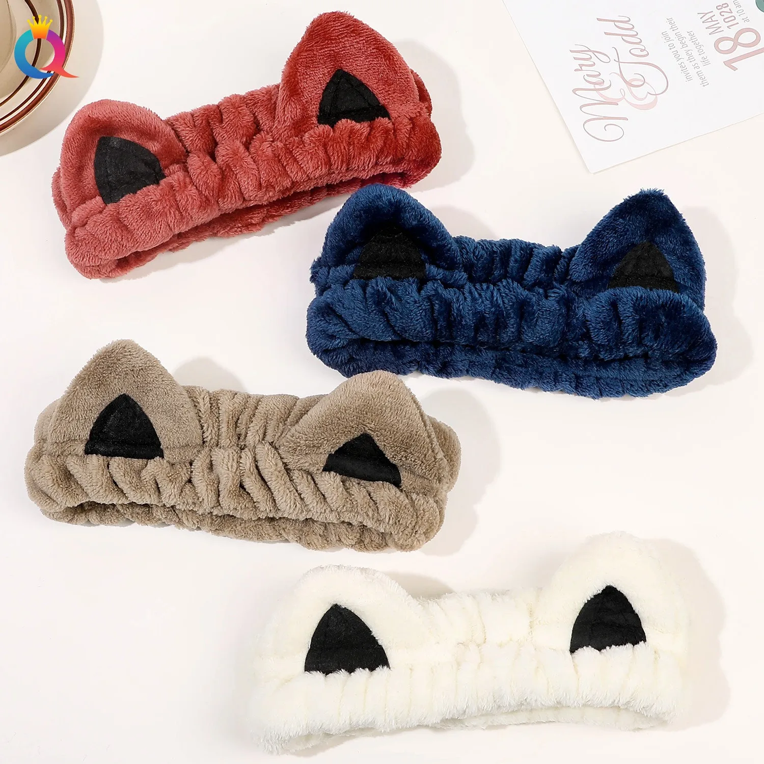 2024 Cute Plush Cat Ear Headband Face Wash Makeup Hairbands Scrunchie Women Girls Hair Head Hoop Accessories Headdress Headwear