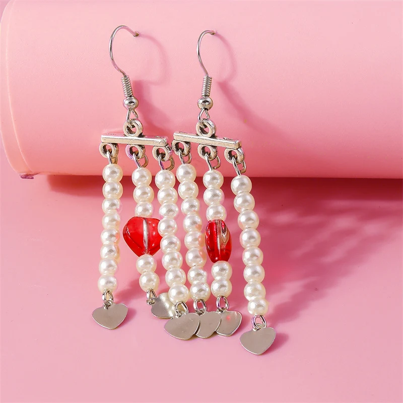 Aihua Koreanische Rote Quasten-Kristallherz-Ohrringe für Frauen Romantische Geschenke für Freundinnen Braut Hochzeit Party Schmuck – Detail 6