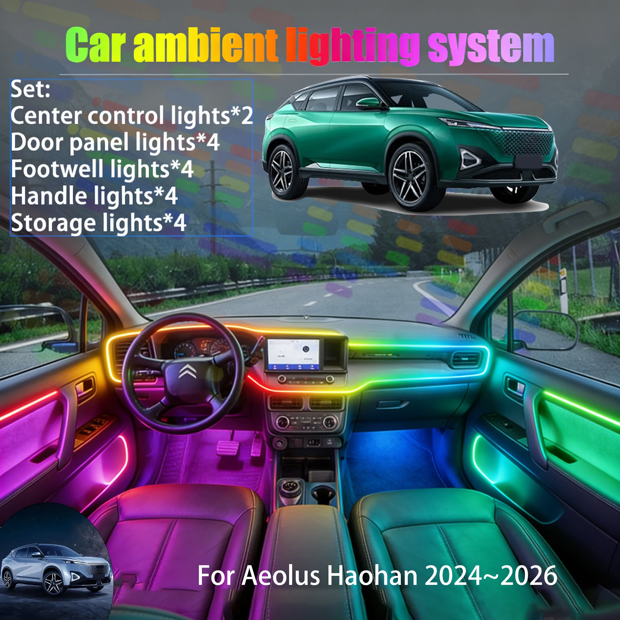 

For Aeolus Haohan 2024~2026 2/18 in 1 Car ambient lighting Led trunk interior led lights USB RGB Ensemble Streamer Auto Parts