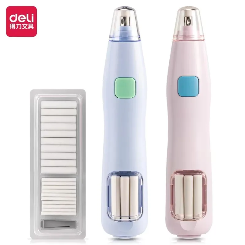 Deli Electric Rubber Pen Automatic Eraser with Erasers Refills Battery Power for Kids Sketch Drawing Erasing Stationery Supplies