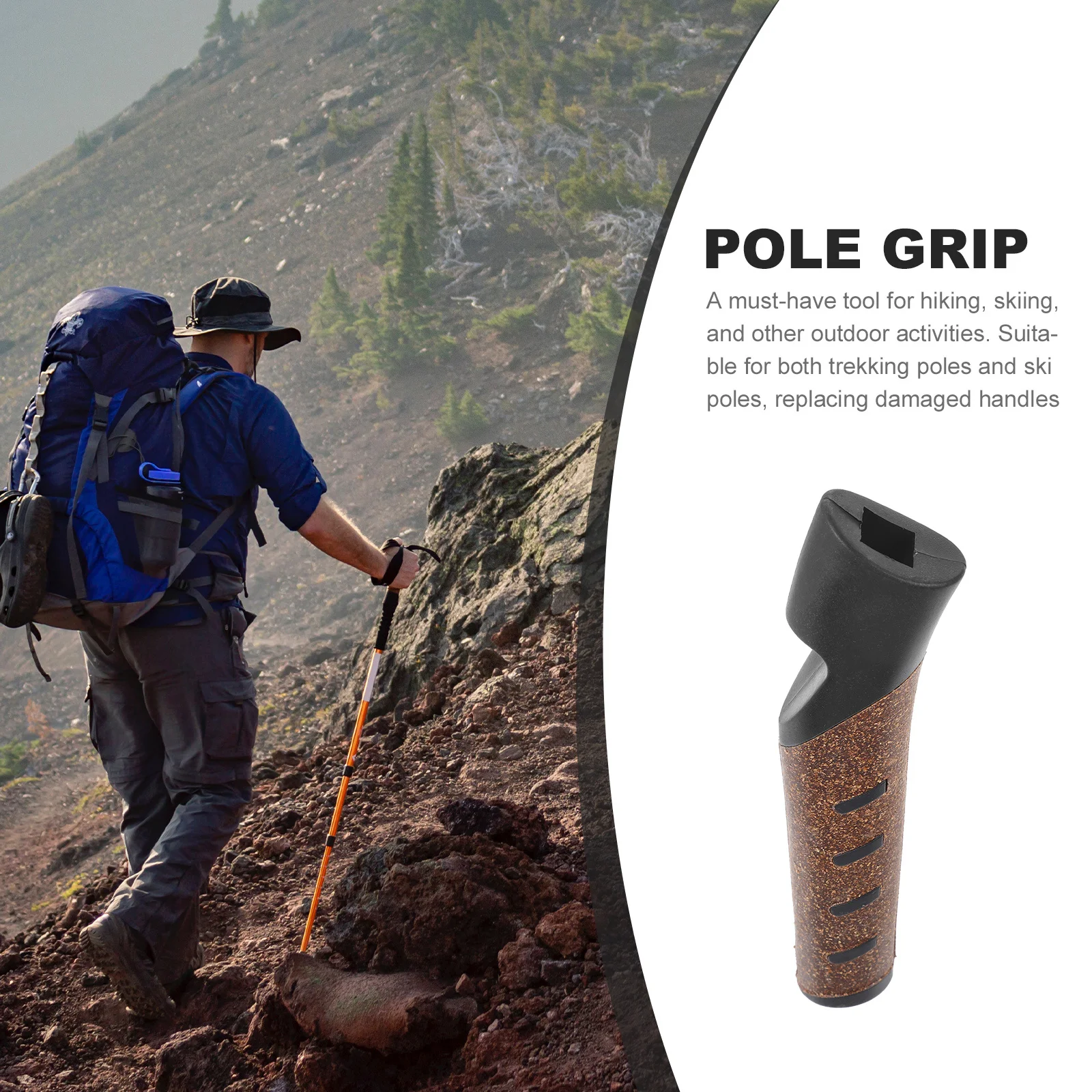 

Replacement Trekking Pole Handle Made of Wood Sturdy Grip for Hiking Skiing Portable Stick Handle Outdoor Pole Grip Adapter