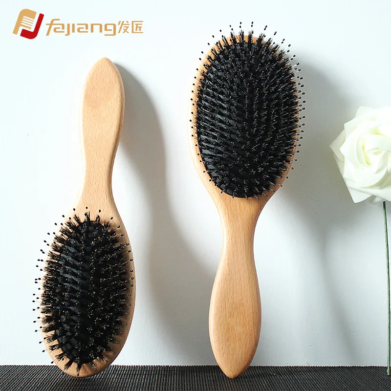 Natural Boar Bristle Hairbrush Massage Comb Anti-static  Scalp Paddle Brush Beech Wooden Handle Head Massager Hair Care Tool