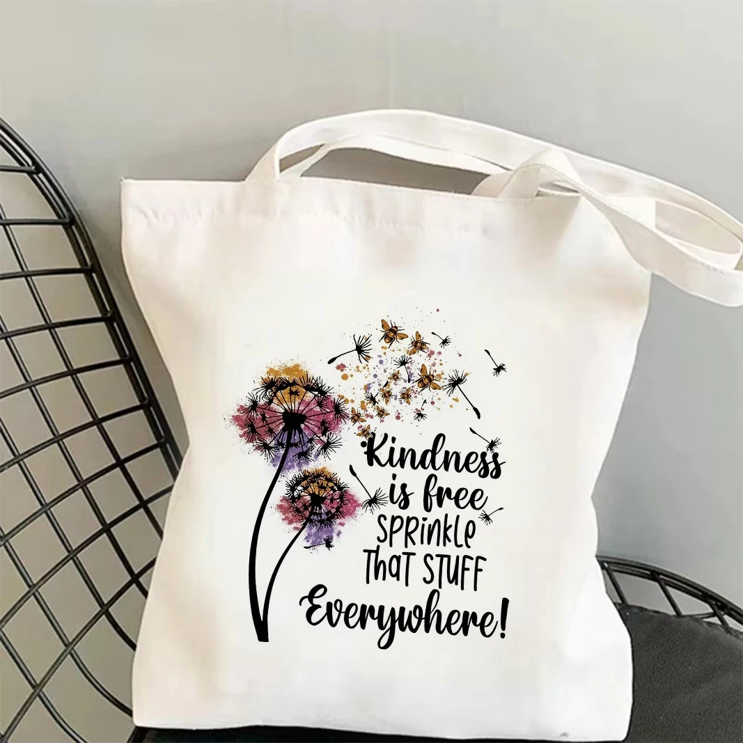 

Kindness Is Free Sprinkle That Stuff Everywhere Pattern Canvas Tote Bag Stylish and Durable Shoulder Bag for Everyday Use Ideal