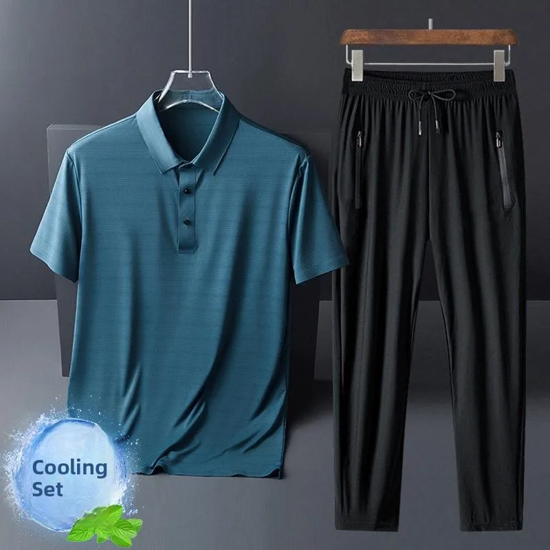 

Ice Silk Short Sleeve Shirt Dad Midlife Summer Fashion Urban Style Standard Fit Male Top Comfortable Breathable Lightweight