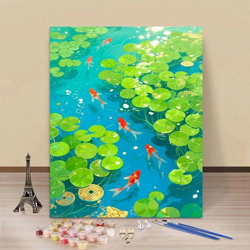 

A-0178 Hand Painted Fish Landscape Oil Painting on Canvas, Tropical Ocean Art, Wall Decor Home Living Room