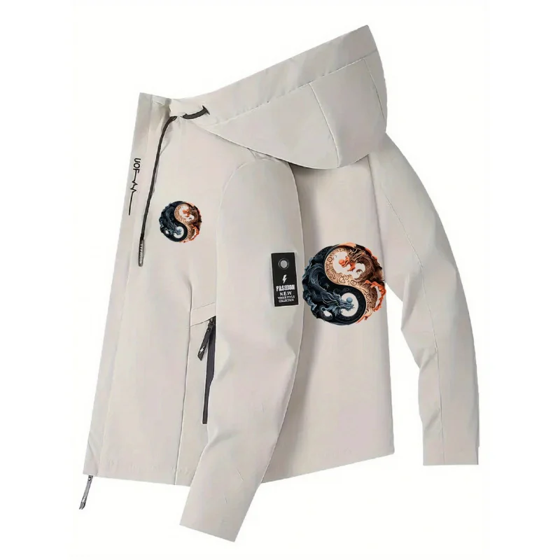 

Men's Hooded Jacket - Zippered Windproof Coat with Hood and Zippered Pockets - Waterproof Jacket for Cycling, Fishing, Commuting