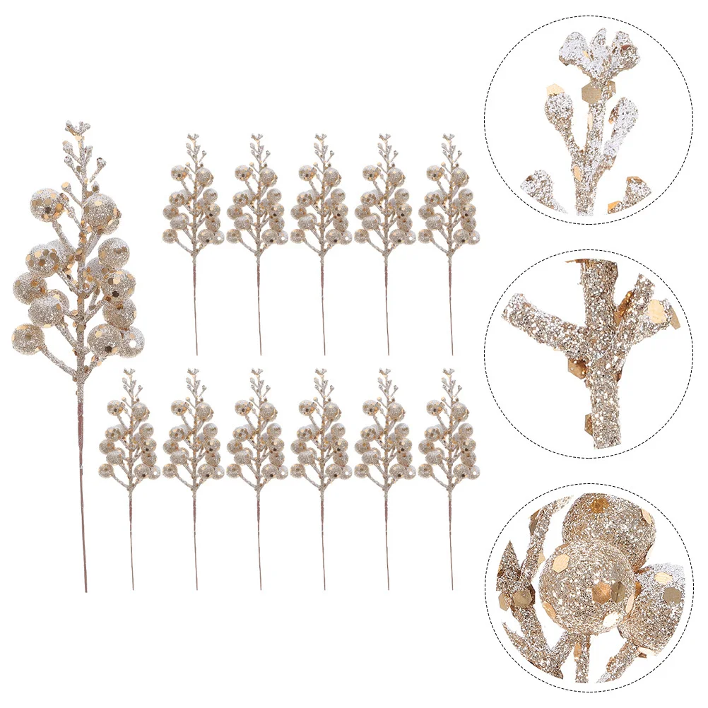 

12pcs Glitter Berry Christmas Tree Ornaments Stems Christmas Tree Decorations Holiday Crafts Wedding Party Diy Xmas Picks