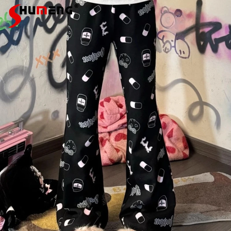 Nueva moda Popular pantalones estampados versátiles estilo japonés subcultura impresa Casual pantalones largos adelgazantes para pantalones de mujer