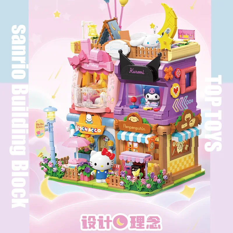 New Sanrio Hellokitty Kuromi Chinese Building Block Toy Anime Cartoon Museum Series Building Blocks DIY Toy Decor Kids Xmas Gift