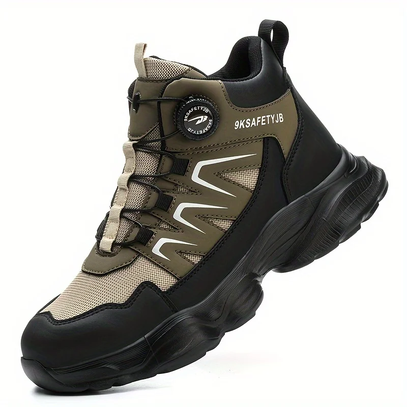 Nieuwe hoge veiligheidsschoenen voor heren met knoopgesp, lichtgewicht, ademend, anti-doorstoot, stalen neus, anti-verbrijzeling bescherming.