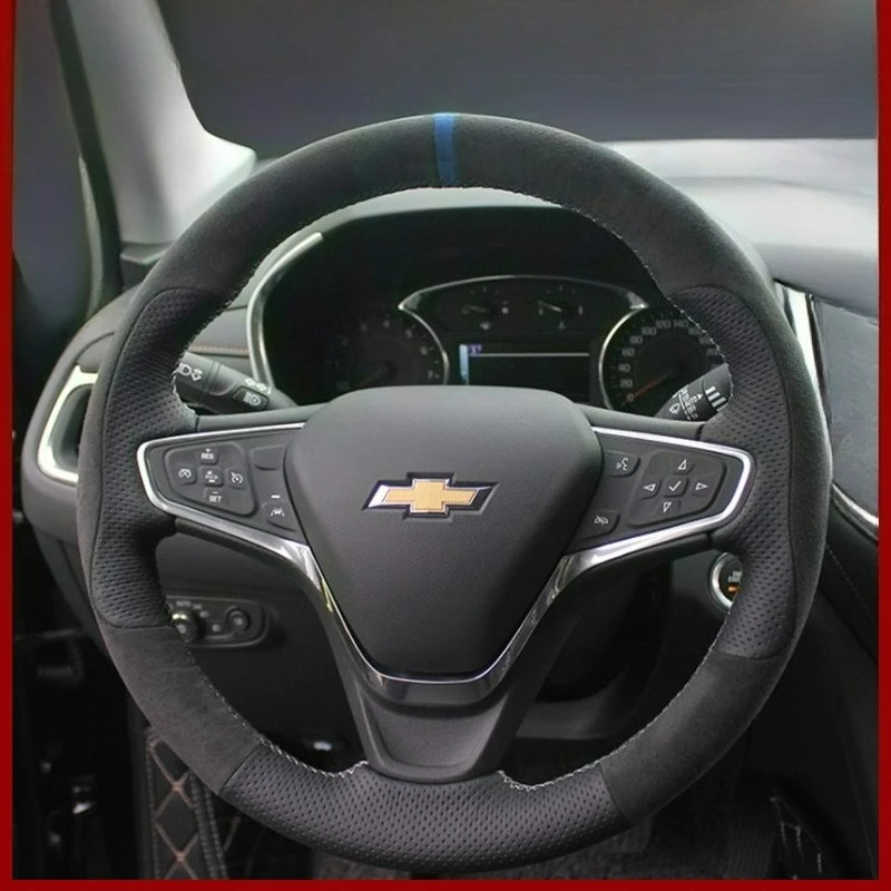 

Для Chevrolet Cruze 2014-2018 Volt 2014-2019 ручная работа из натуральной кожи, нескользящий черный замшевый чехол на руль автомобиля