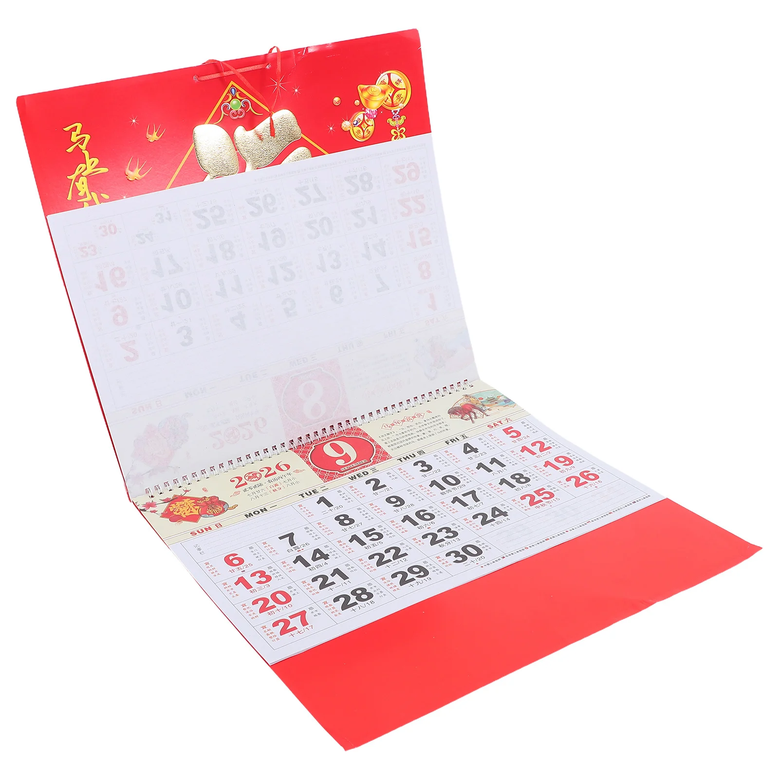 

Chinese Lunar Calendar Year of Horse Vintage Wall Calendar Hanging Gold Foil Decor Chinese New Year Daily Desk Planner Room