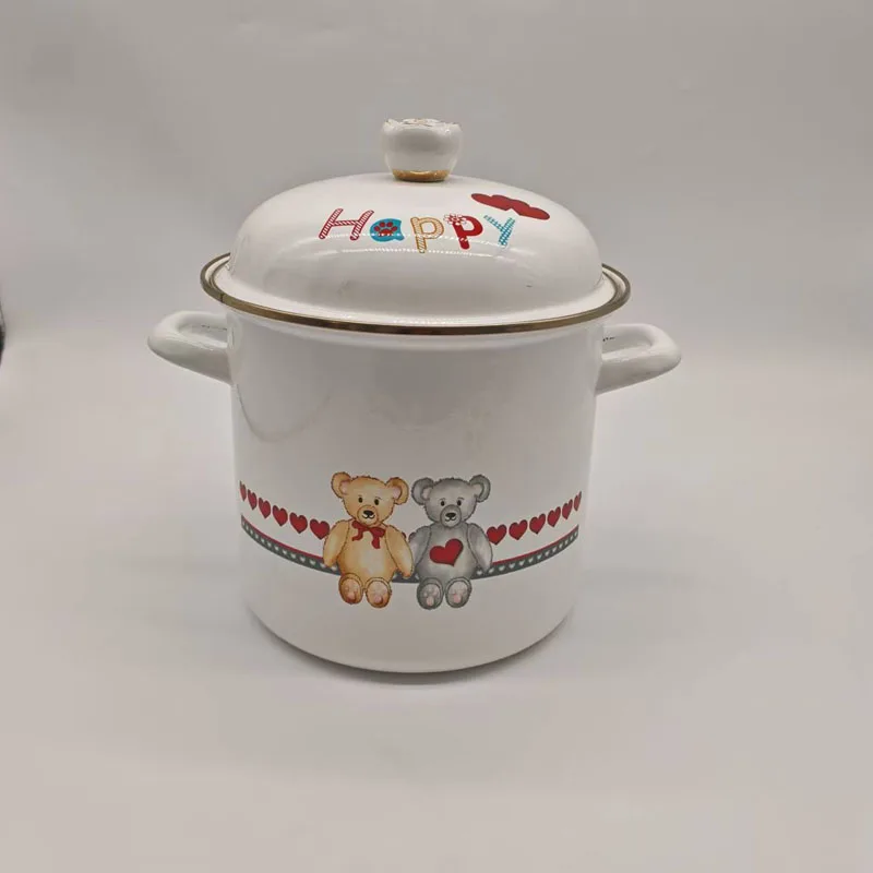 5L High Barrel Enamel Rice Bucket Soup Pot Stew Pot Household Multi-functional Enameled Pot