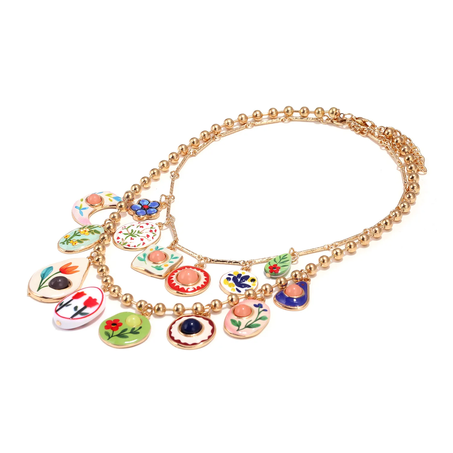 Persönliches Design Geometrische Metall-Halsketten mit Mehrfarbigen Handbemalten Blumenanhängern für Frauen 2026 Trend Schmuck-Accessoires – Detail 7