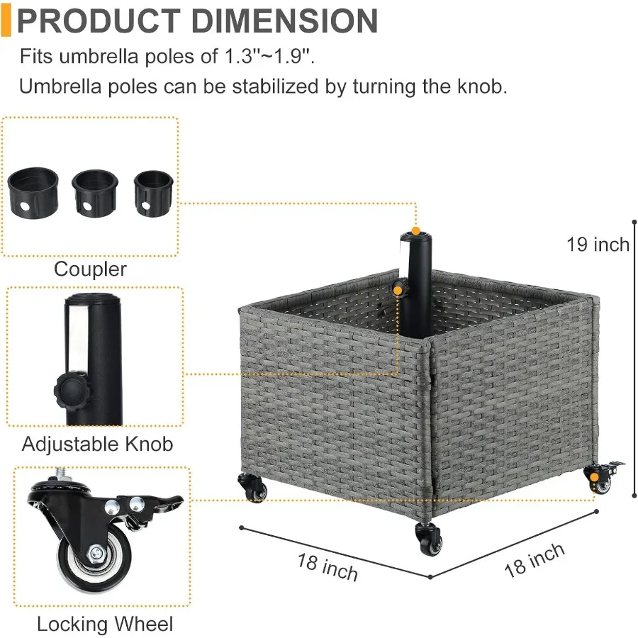 Schirmständer, Außensockel mit 4 Rädern, robuster Terrassenschirm-Übertopf für Garten, Hinterhof, Deck, Pool, langlebig