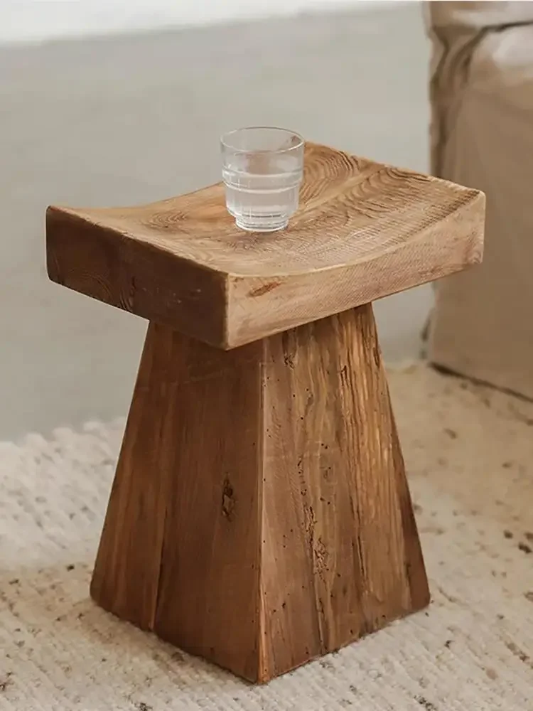 Wabi Sabi style solid wood edge table Old pine stump low stool Vintage decorations and small coffee table for homestays