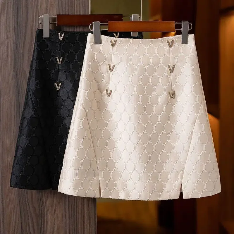 

Pop Elegant High-Waisted Jacquard Skirt For Women 2024 Spring/Autumn New Style A- Line Versatile Silhouette Female Fashion