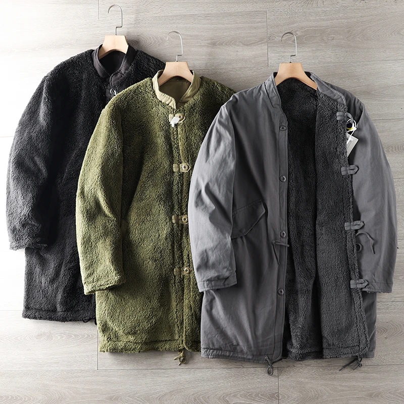 

Высококачественная мужская двусторонняя куртка средней длины с воротником из овечьей шерсти, теплая, модная, утолщенная, повседневная