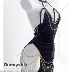 Lute Hasbin Lute Wig Angel Cosplay Costume Women Sexy Black Long Dress Hotel Lute Halo Women Hallowen Carnaval Fancy Party