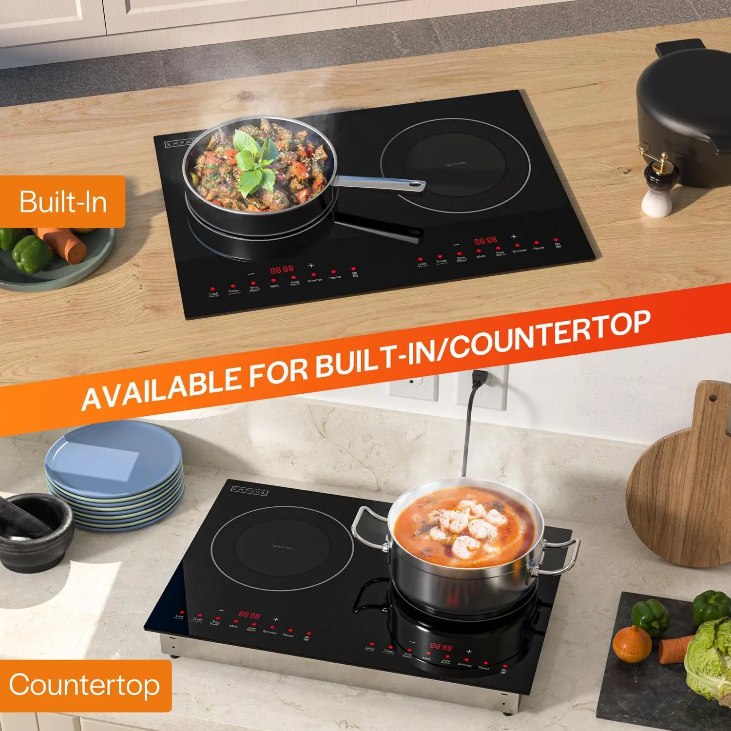 2 Burner, Shatter-proof Flat Glass Top, 18 Levels from 120°F to 460°F, 3 Preset Mode, Bulit