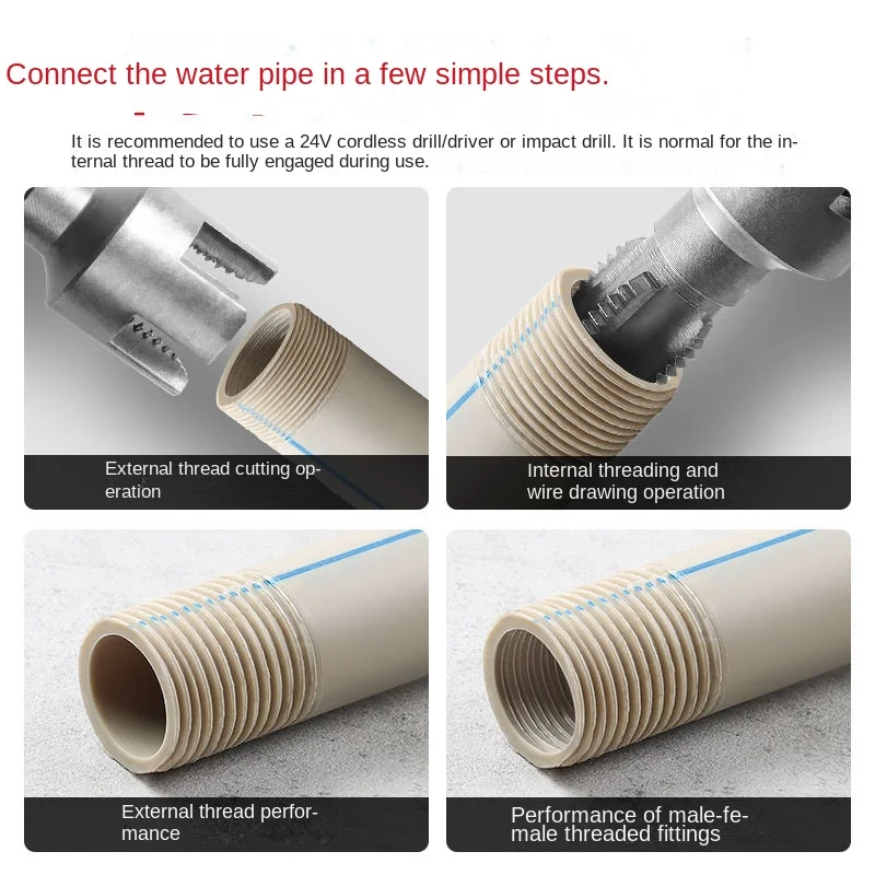 Pipe Thread Cutting Tool Integrated Internal & External Pipe Threading Tool Electric Drill Compatible PVC Pipe Threader Kit