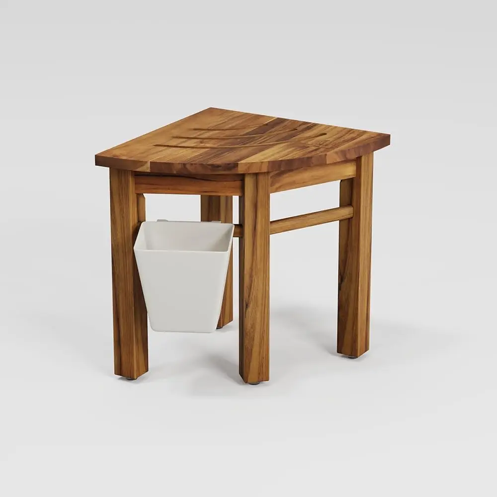 

Teak Corner Shower Bench, Waterproof Bathroom Teak Shower Bench, Sturdy Non-Slip Bath Shower Foot Stool For Shaving Legs With