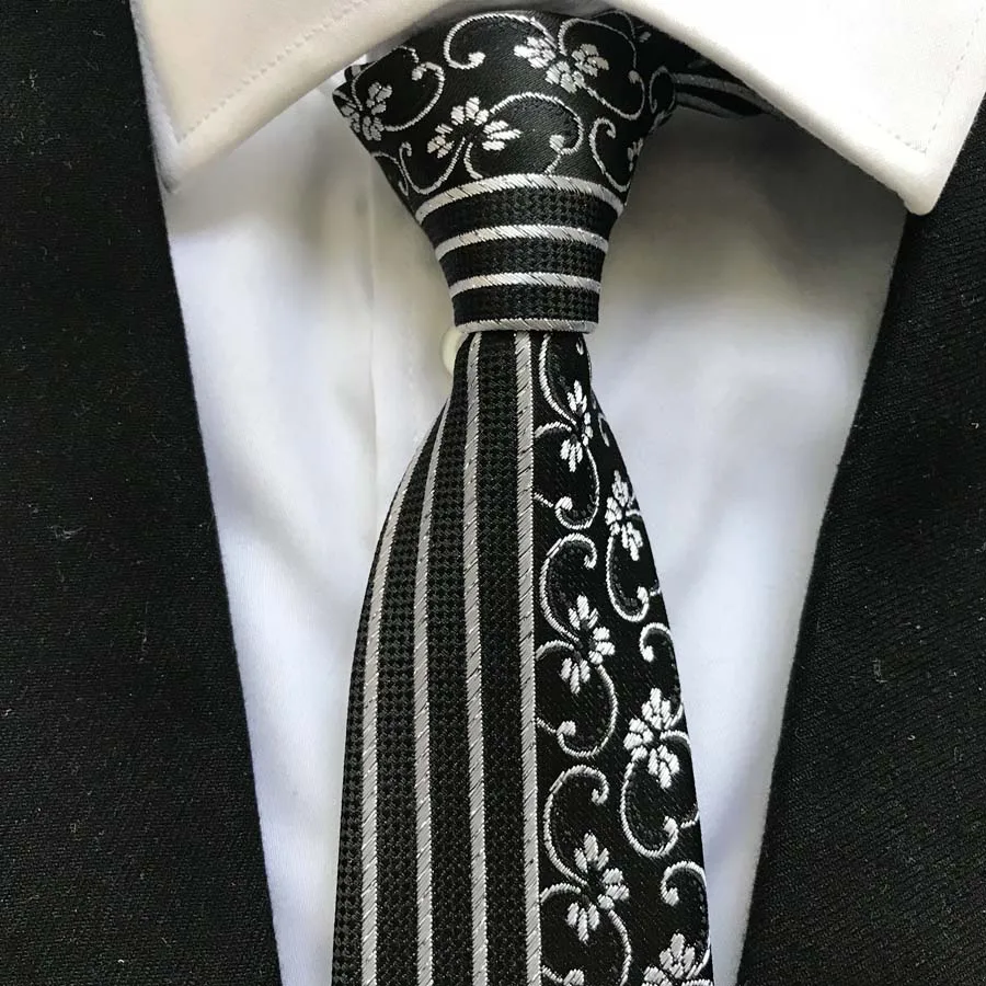 6cm Men Fashion Skinny Ties Personality Panel Necktie Half Paisley with Vertical Stripes