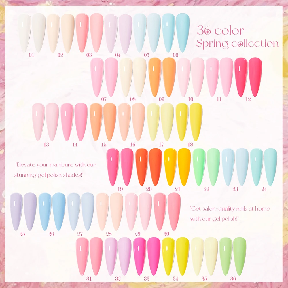 Vendeeni 36 Colors/set Pink Spring Pure Color Crystal Gel Nail Polish UV LED Manicure Nail Varnish With Color Card TPO/HEMA FREE