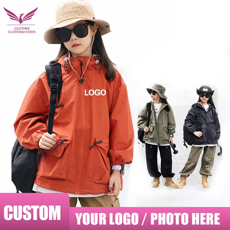 

Kids Outdoor waterproof Jacket personality customization children sports coat DIY boy and girl Hoodie team batch custom logo