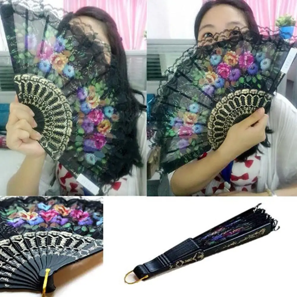 Spanish Flower Floral Fabric Lace Folding Hand Dancing Wedding Party Decoration Crafts Spain Fan