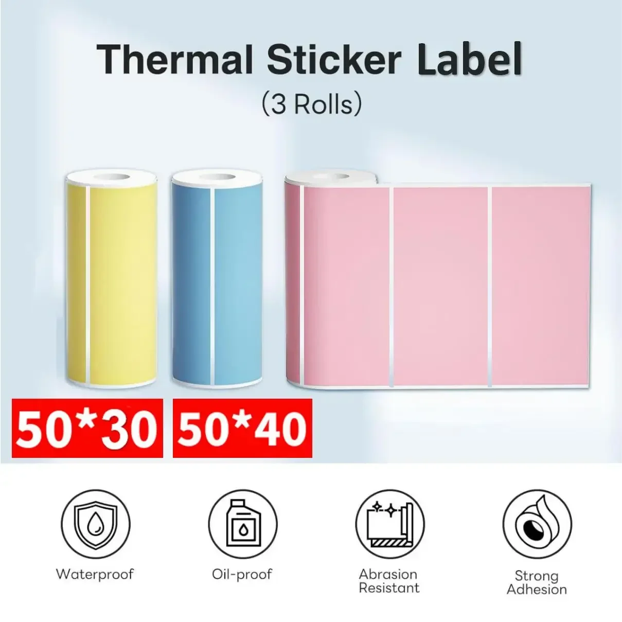 3 Rolls 50X30 50X40 Thermisch Papier Sticker Label Fotopapier Kleur Papier voor Mini Printer PeriPage PAPERANG Printer