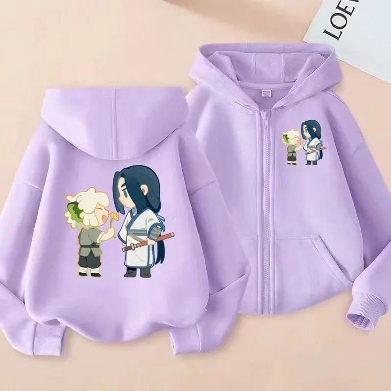 سويت شيرت بسحاب للأطفال Q-Version بغطاء للرأس مطبوع عليه الرسوم المتحركة، بلوزة متعددة الاستخدامات للأولاد والبنات #1