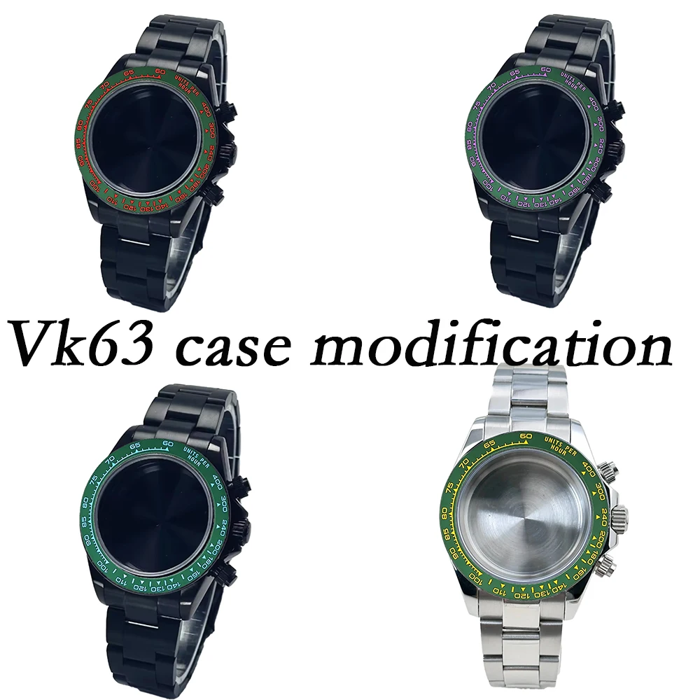 

39mm VK63 case mod Silver Watch Case Stainless Steel Watch Strap Fit VK63 Quartz Movement Watch Accessories Fit 20mm Strap