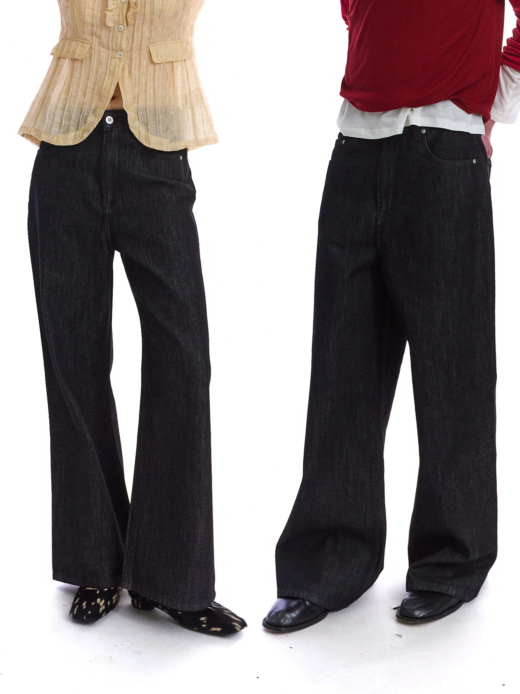 

NEVERSEEZ Loose Micro Flare Original Color Jeans Women's Loose Fit l Waist Cotton Denim Pants Youth Spring Faion