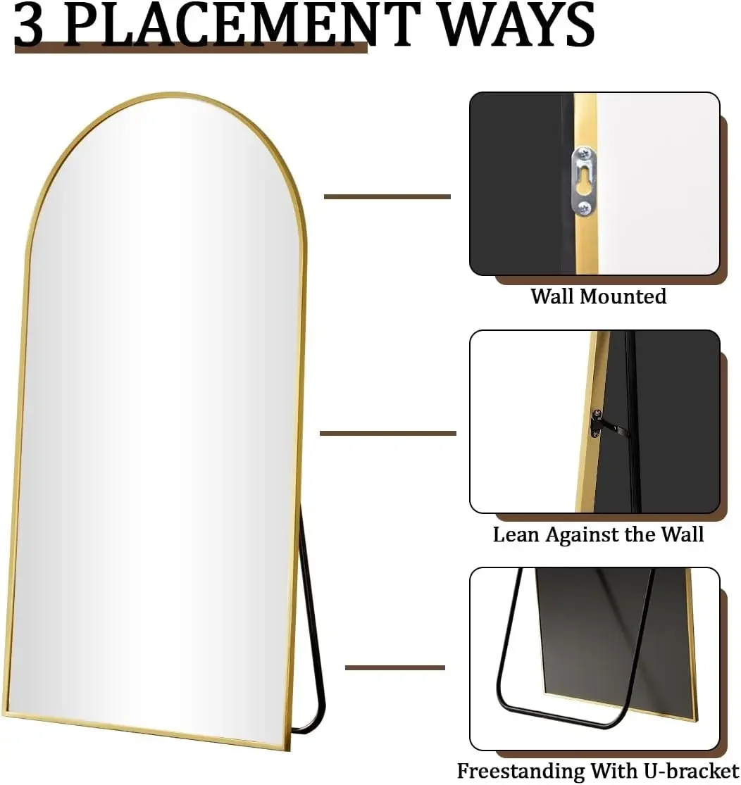 กระจกตั้งพื้นทรงโค้งสีทองเต็มตัวพร้อมขาตั้งสำหรับห้องนั่งเล่น - กระจกตั้งพื้นแบบเต็มตัวที่ดูหรูหรา