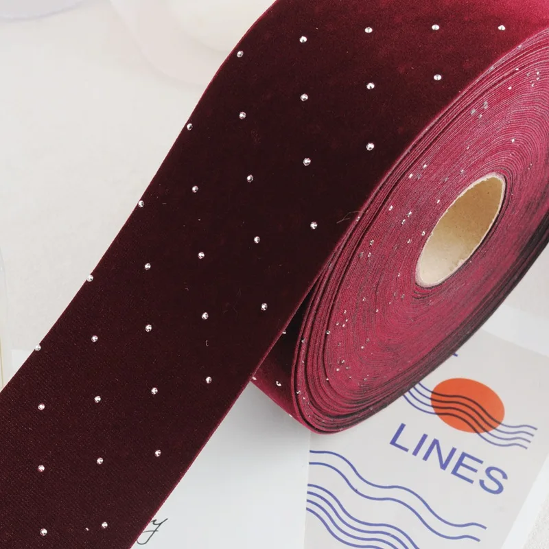 6cm 20 Meters Thick Velvet Diamond Ribbon Cloth Fabric Embroidery Beads Tape For DIY Hair Bow Wedding Decoration