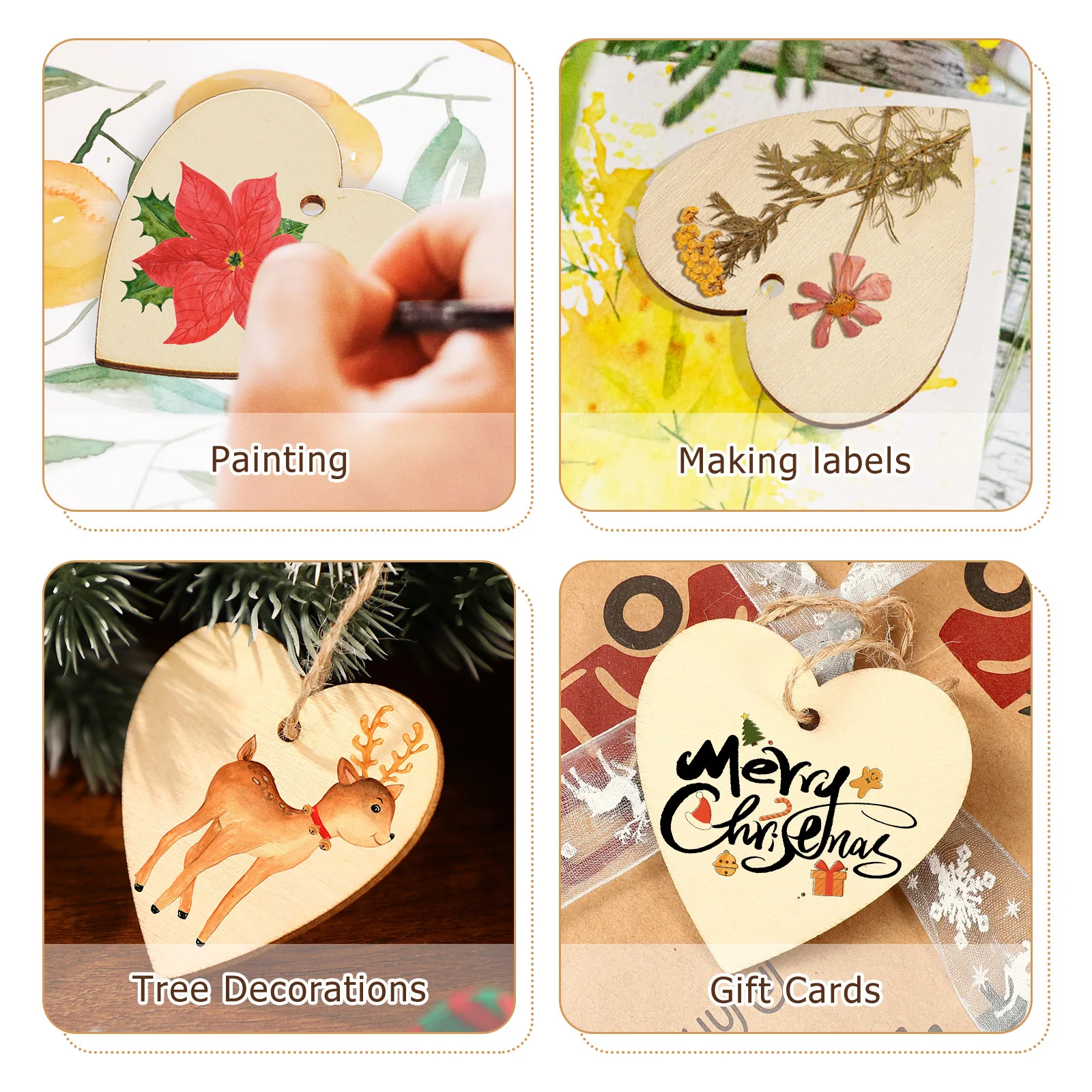 

50Pcs Wooden Hearts Paintable Rustic Wood Cutouts Unfinished Wood Craft Blanks Hanging Pendants for Wedding Christmas Easter