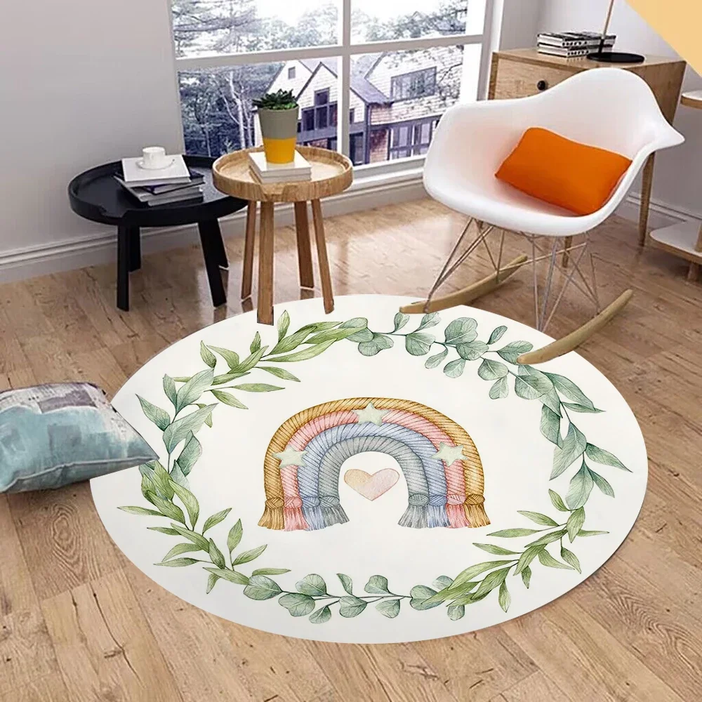 Rainbow Round Carpet Washable Bedroom Rug Chair Swivel Floor Mat Bedroom Living Room Funny Children's Room Floor Mats view 6