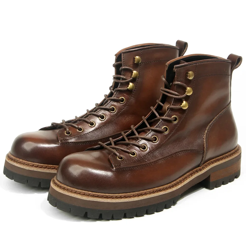 Retro Polished High Top รองเท้าหนังสั้นรองเท้าแฟชั่นและอินเทรนด์ Cowhide รองเท้าผู้ชาย