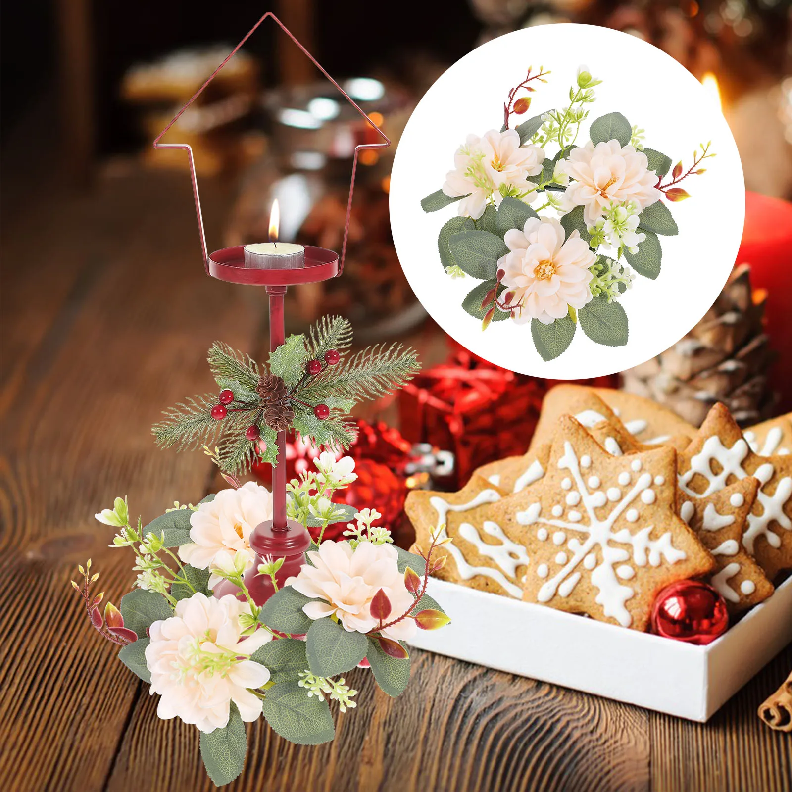 

Artificial Floral Ring Wreath Wedding Party Decoration Tabletop Home Decor Wreath Spring Wedding Supplies Pillar
