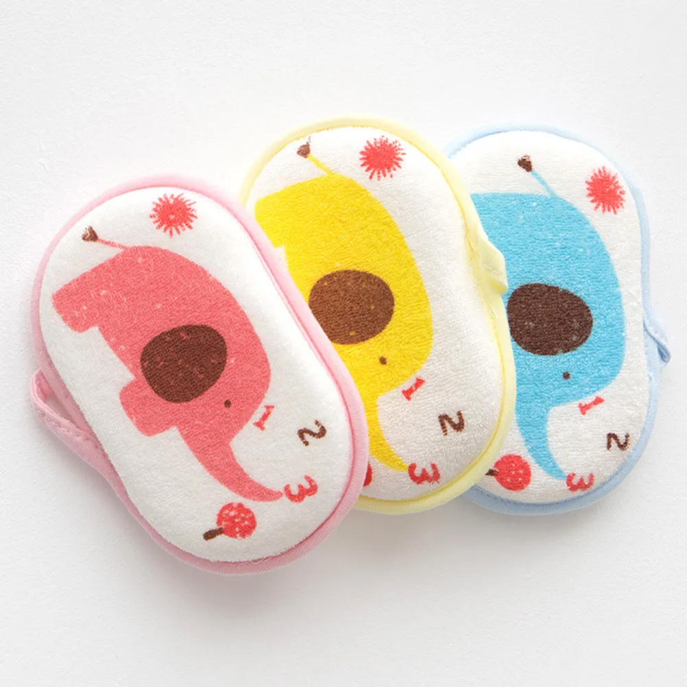 Baby Bath Sponge Natural Cotton Elephant Design Blue Soft Shower Sponge for Newborns Toddlers Gentle Cleansing and Massage