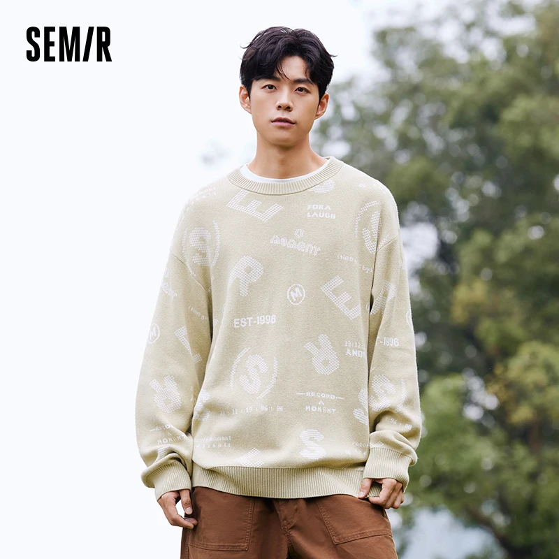 Semir Pullover Sweater Men 2024 New Winter Fashion Brand Letter Jacquard Sweater Loose Top